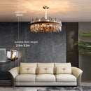 Axyaa Smoky Grey Crystal Chandelier LED Pendant Light, Luxe Leather, Dimmable for Living Room