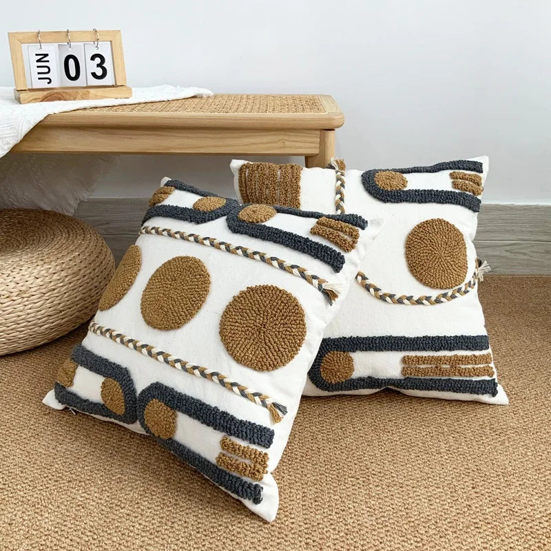 Tufted Macrame Cushion Cover, Turkish Boho Pillow Case for Home Decor by Axyaa