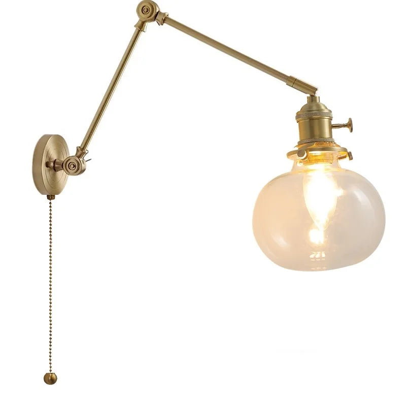 Axyaa Smoke Glass Ball LED Wall Sconce Copper Arm Switch Modern Luminaria