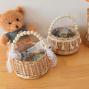 Axyaa Hand-Woven Rattan Flower Girl Basket with Handle for Wedding Flower Arrangement