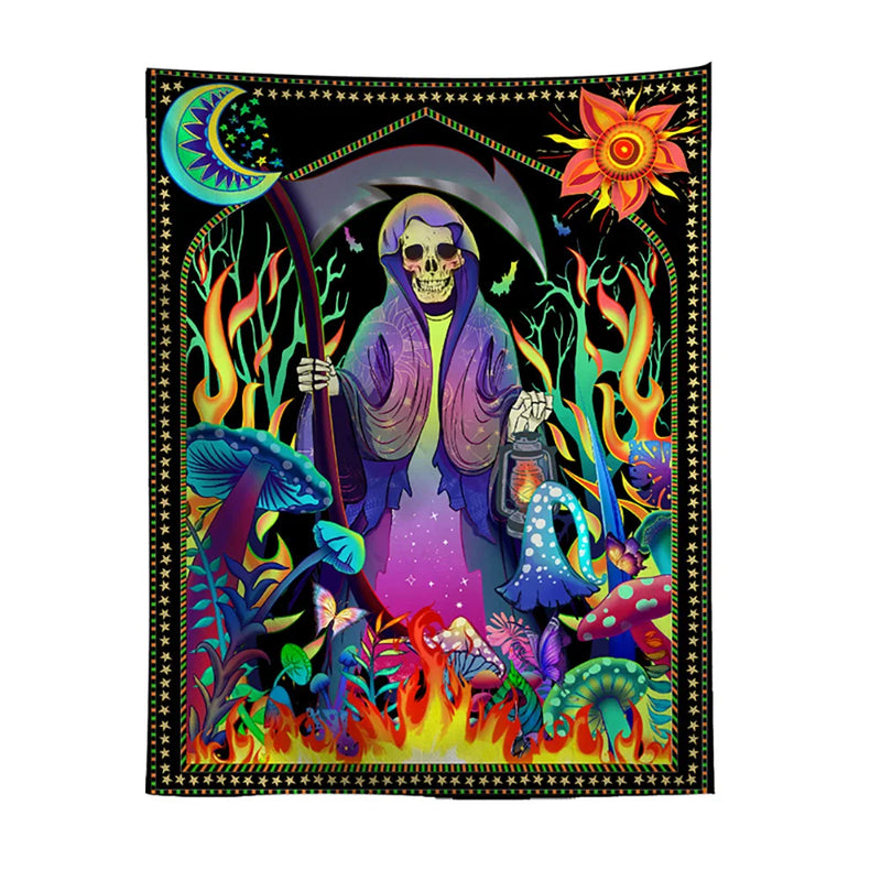 Axyaa UV Tapestry: Fluorescent Skull Wall Hanging Cloth for Bedroom - Psychedelic Art