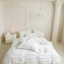 Axyaa White Pleated Duvet Cover Set, Microfiber Bedding with Pillowcases