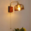 Axyaa Wooden Wall Sconce LED Bedside Lamp Glass Wall Lights Switch