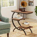 Axyaa Industrial 3-Tier C-Shaped End Table with Storage Shelves