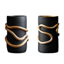 Axyaa Black Vase with Golden Snake and Geometric Knot Design