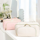 Axyaa Cream Pu Leather Makeup Bag: Waterproof, Portable, Large Capacity