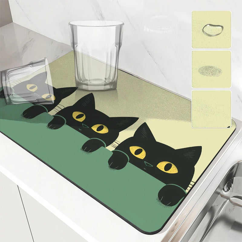 Axyaa Halloween Black Kitchen Drying Mat - Quick Dry Dish Draining Pad