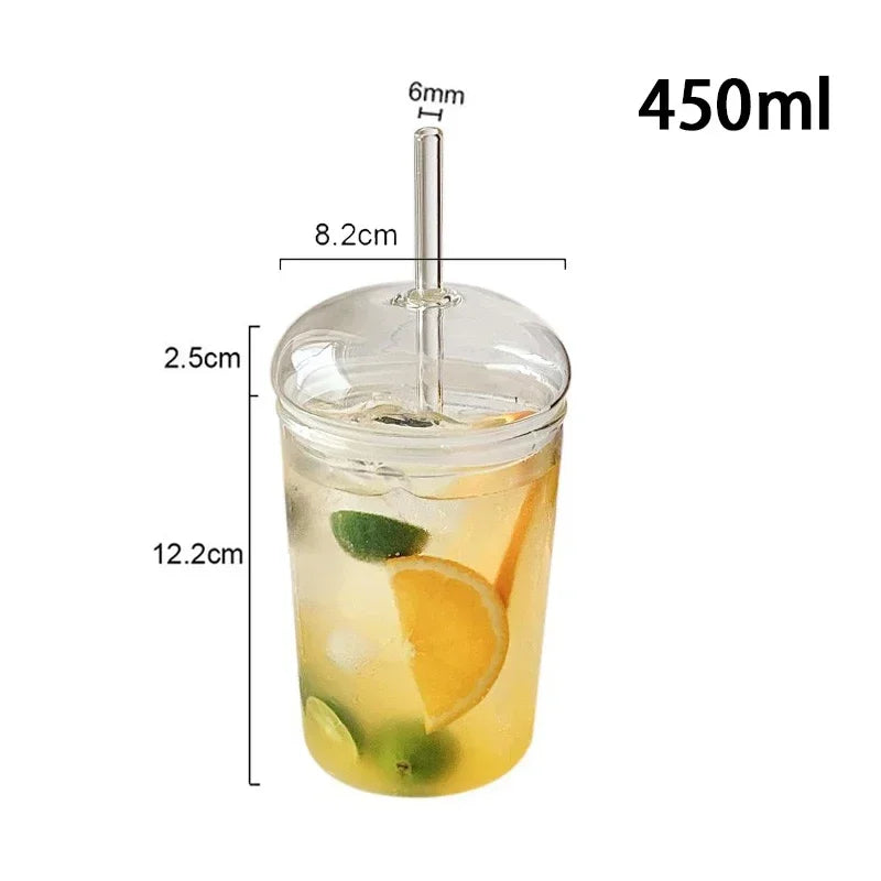 Axyaa Can Glass Set with Dome Lids, Glass Straw, 450ML Capacity