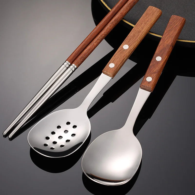 Axyaa Stainless Steel Wooden Handle Tableware Set