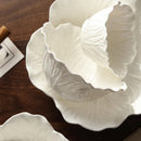 Axyaa Pure White Ceramic Cabbage Relief Bowl for Fruits and Salad