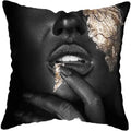 Axyaa Black Gold African Lady Woman Art Deco Pillowcase