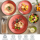 Axya Handpainted Red Stoneware Dinner Set with Spirals, 24/48-Piece Combi-Set