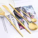 Axyaa Gold Cutlery Set: 4Pcs Stainless Steel Flatware Knives Forks Spoons Teaspoons