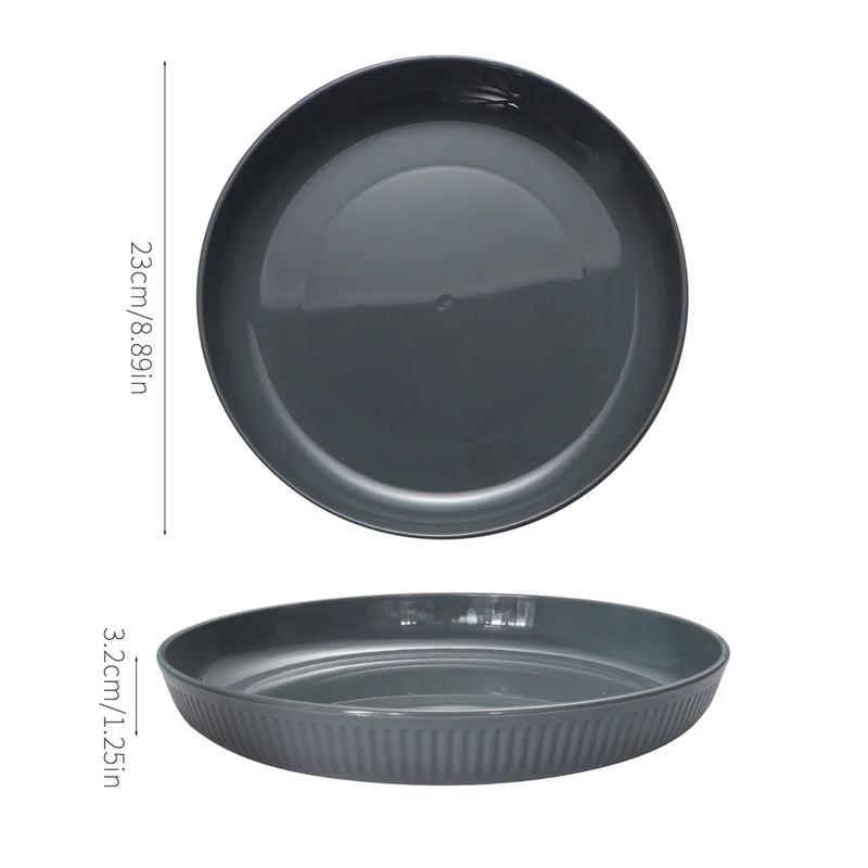 Axyaa Grey Striped Plastic Plate Set - Ideal for Table, Camping, and Desserts