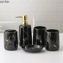 Axya Ceramic Bathroom 5-Piece Wash Set - Toothbrush Cup, Cotton Swab Box, Aromatherapy Bottle