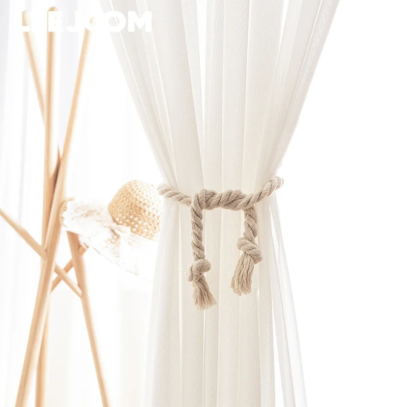 Nordic Tassel Tieback Curtain Clips by Axyaa - Beige Linen Straps, Home Decor