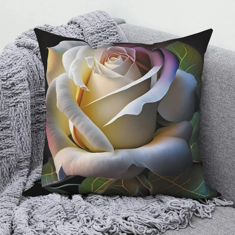 Axyaa Rose Flower Print Square Cushion Cover Pillowcase