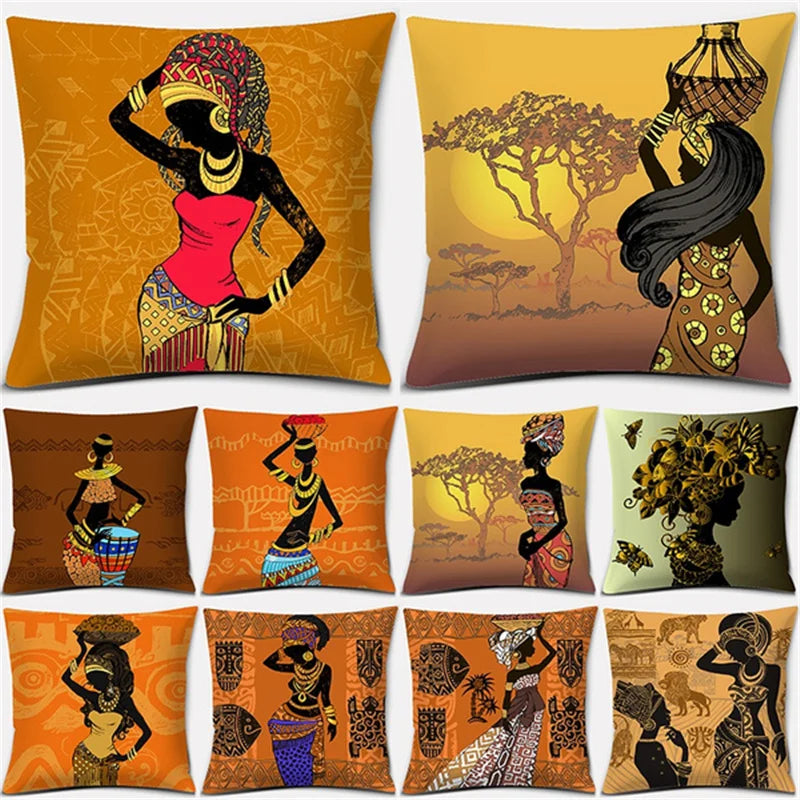 Ethnic African Women Pillowcase by Axyaa | Polyester Cushion Cover for Car & Sofa