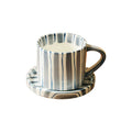 Axyaa Hand-painted Japanese Style Ceramic Mug Set, Vintage Striped Coffee Cup with Saucer