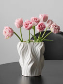 Axyaa White Ceramic Vase for Home Decor and Flower Arrangement