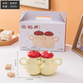 Axyaa Couple Cartoon Style Ceramic Cups with Lid, 360ml