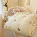 Axyaa Soft Washed Summer Quilt - Minimalist Embroidered Blanket, Single Double Size