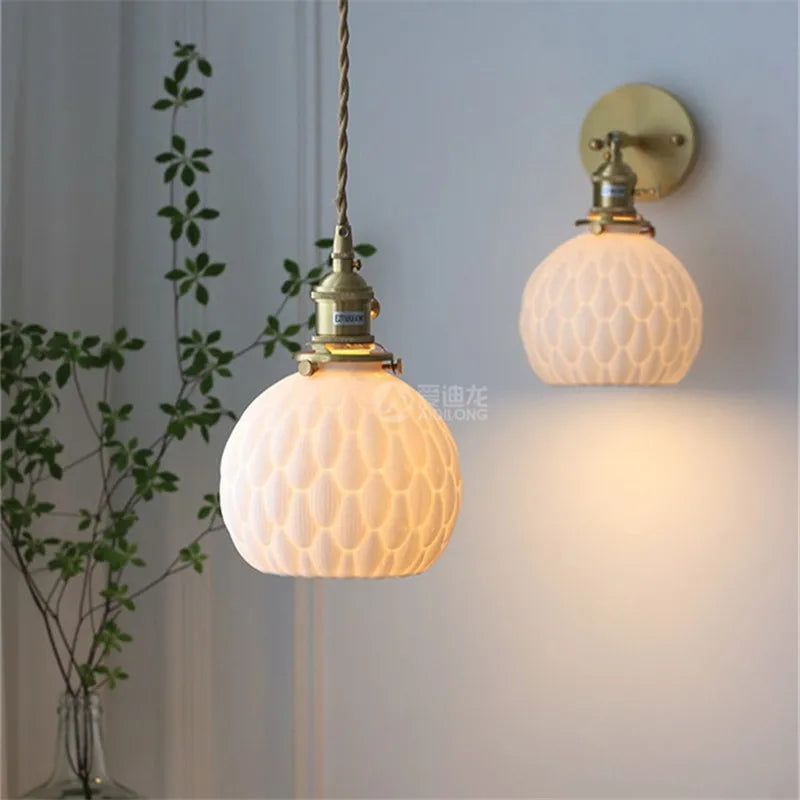 Axyaa Ceramic LED Pendant Light - Modern Copper Hanging Lamp
