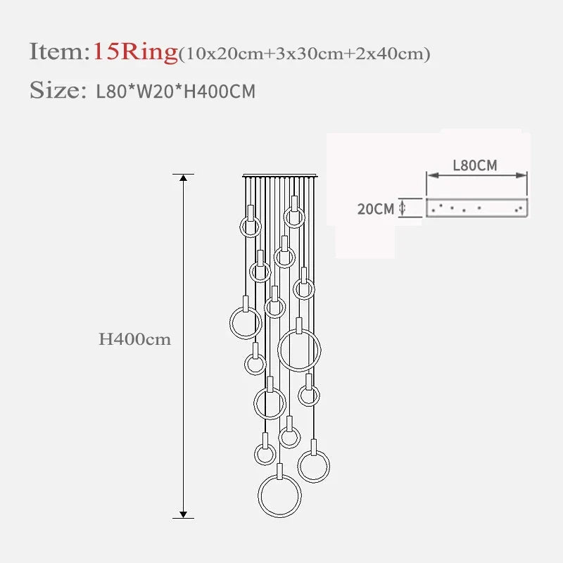 Axyaa Circular Staircase Chandelier: Luxury Nordic Living Room Pendant Light