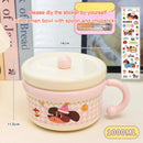 Axyaa Kawaii Ramen Bowl Set: Stainless Steel Bowl with Lid, Spoon, Chopsticks
