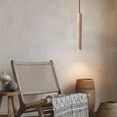 Axyaa Wood Long Tube Pendant Lamp, Japanese Style Bedroom Chandelier with Modern Retro Flair