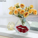 Axyaa Flaming Red Lips Glass Vase: Creative Floral Arrangement for Room Aesthetic