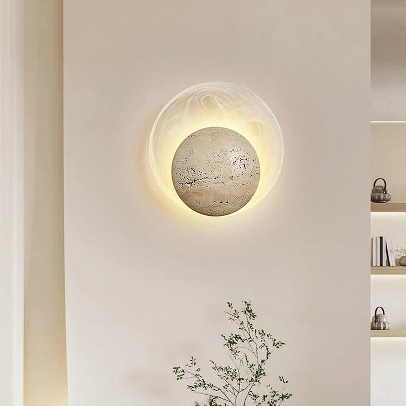 Axyaa Circular Stone Glass LED Wall Light for Home Decor & Lighting