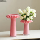 Axyaa Lotus Leaf Edge Pink Glass Vase - Decorative Art Flower Vessel