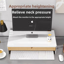 Axyaa Bamboo Drawer Monitor Stand Riser - White, Ergonomic Desk Organizer with Storage