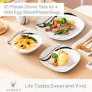 Axyaa 20-Piece Black Stripe Porcelain Dinner Set with Egg Cup, Mug, Bowl, Dessert & Dinner Plate