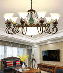 Axyaa Classic Ceramic Chandelier with Metal Iron Arm and Glass Lampshade