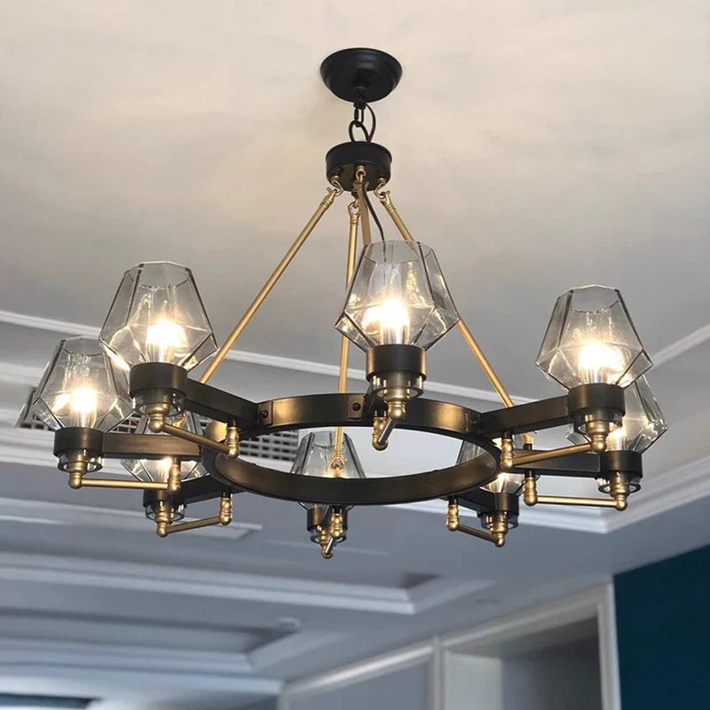 Axyaa Retro Luxury Glass Chandelier Pendant Lamp for Living and Dining Room Decor