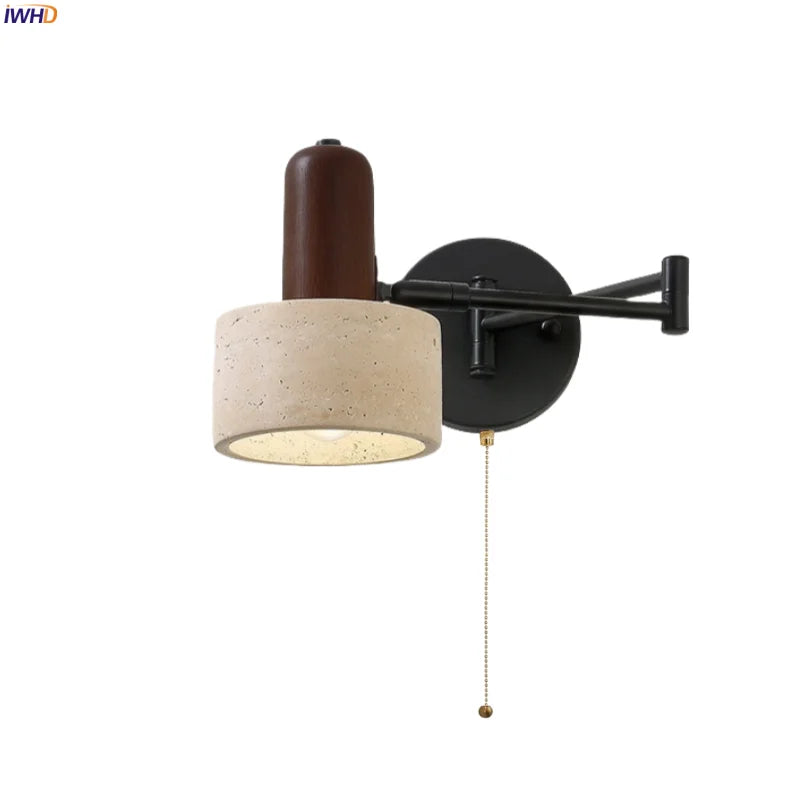 Axyaa Nordic Minimalism LED Wall Light Yellow Travertine Swing Arm Pull Chain Switch