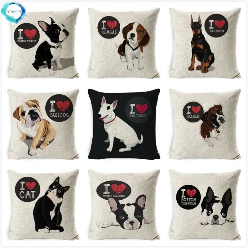 Dog Breed Cotton Linen Cushion Cover Set by Axyaa: Bull Terrier to Chihuahua & More