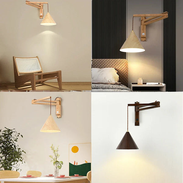 Axyaa Retro Wood Metal LED Pendant Wall Lamp for Bedroom Living Dining Room