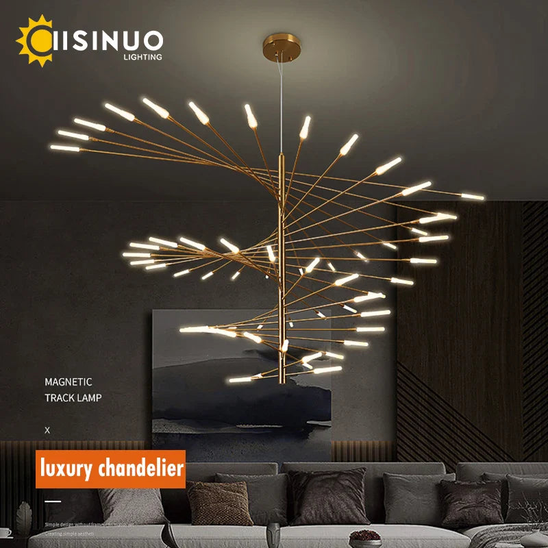 Axyaa Firework Shape LED Chandelier in Gold Black for Home Living Room Kitchen