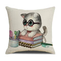 Axyaa Cute Cat Linen Pillowcase for Double Bed 45x45cm