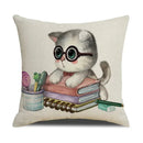 Axyaa Cute Cat Linen Pillowcase for Double Bed 45x45cm
