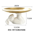 Axyaa Rabbit Ceramic Cake Plate: White Round Dinner Dish, Cute Animal Fruit Snack Plate