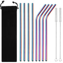 Axyaa Stainless Steel Straw Set for Drinks - 8 Pcs Straight Curved Juice Milk Tea Bar Party Kit