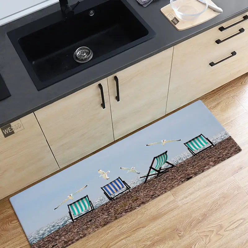Axyaa Ocean Waves Beach Carpet - 3D Kitchen Bedroom Floor Rug