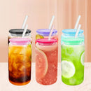 Axyaa 16oz Clear Glass Straw Cup Set with Colorful Lids - Reusable Drinkware for Coffee and Tea
