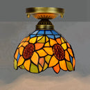 Axyaa European Floral Rose Mosaic Ceiling Light - Antique 8" Flush Mount for Dining Room/Library