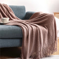 Axyaa Cream White Knit Throw Blanket with Tassels