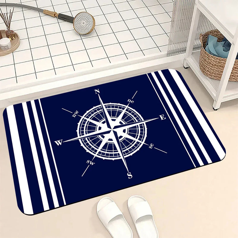 Axyaa Blue Emblem Pattern Diatom Mud Floor Mat: Super Non-Slip & Absorbent
